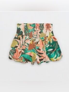 aerie High-Waist Tropical Print Shorts - Green & Coral